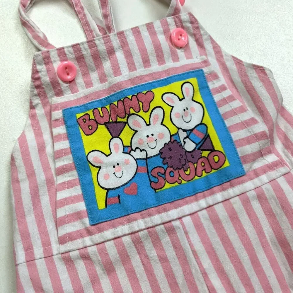 Vintage Catton Candy Overalls Baby Girls Size 6-9m Pink Bunny
